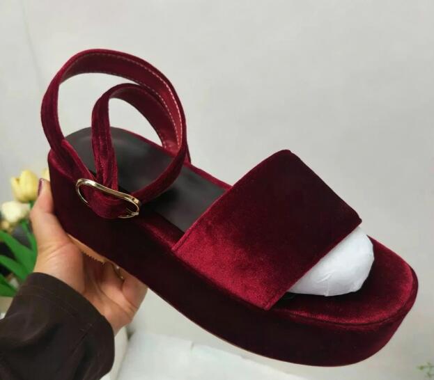 Women'S Shoes Burgundy - Burgundy Velvet Round Open Toe Thick