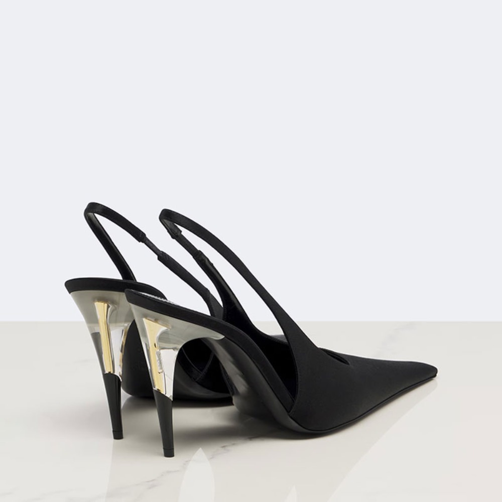 Clear Strap Heel - Women Satin Pointed‑Toe Stiletto Pumps with