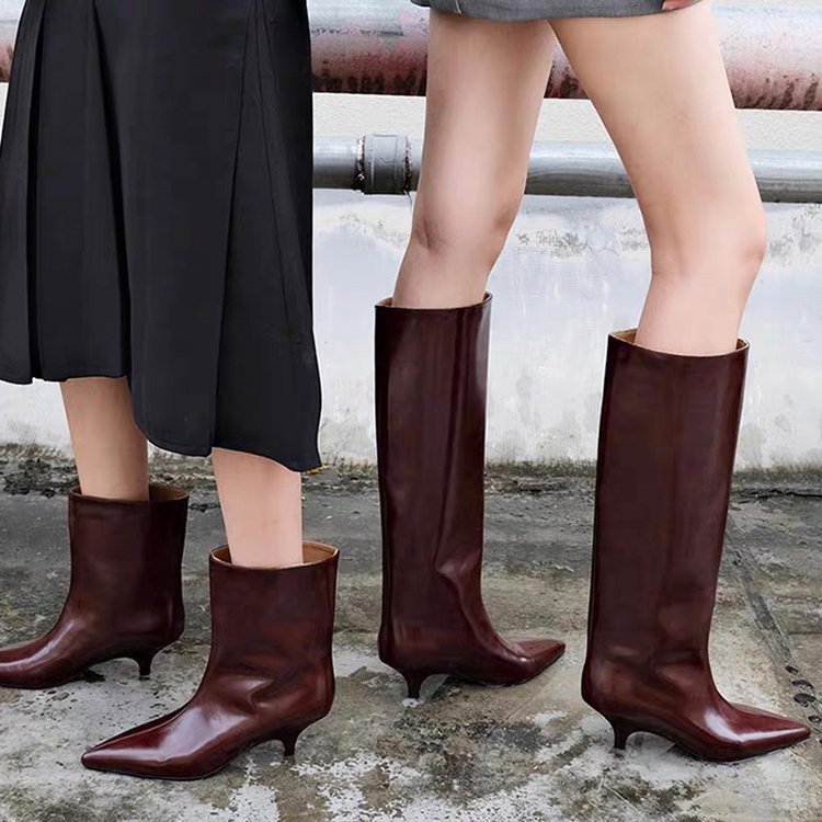 Women'S Shoes Burgundy - Women's Chelsea Patent Leather High Boots