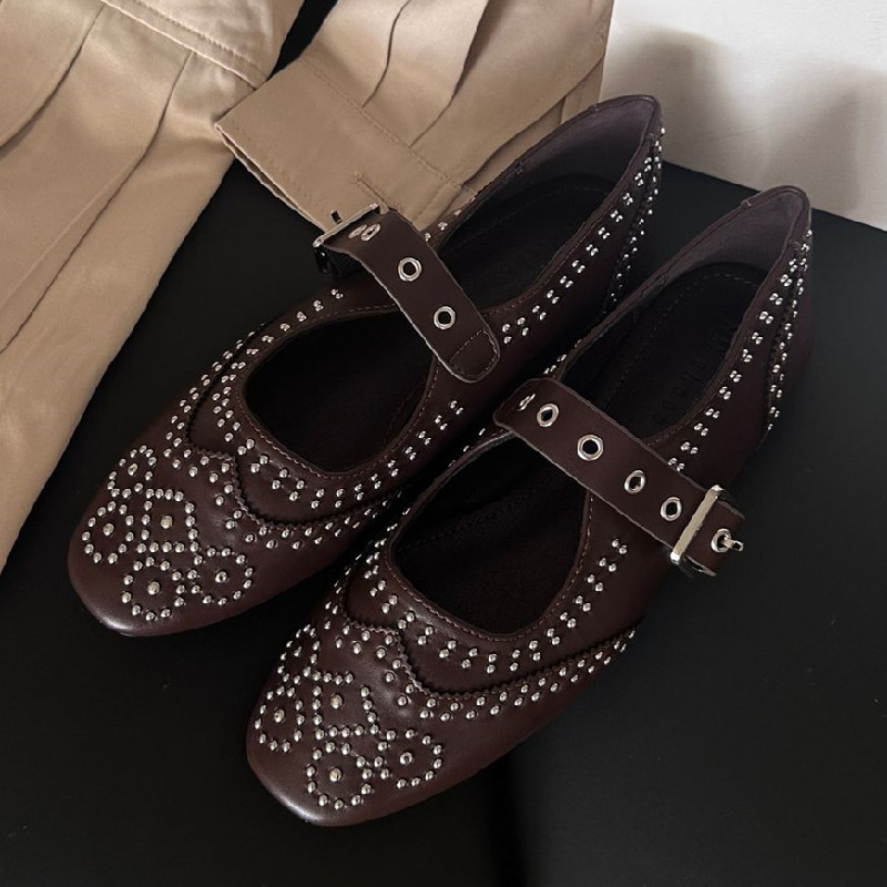 Retro Rivet Buckle Design Flat - Women Shoes Branded review and price