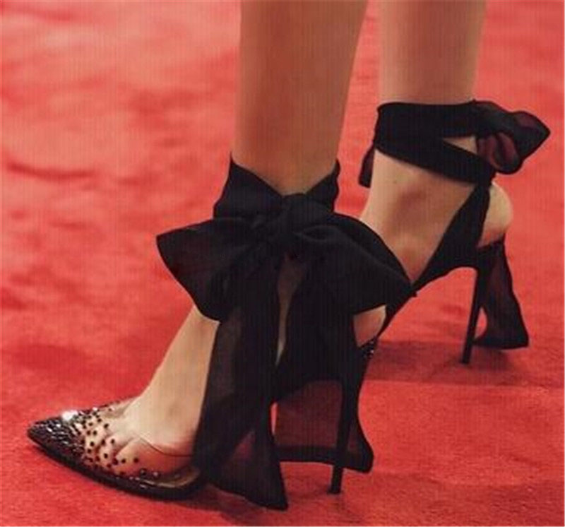 Red White Black Mesh Ribbon La - Clear Strap Heel review and price