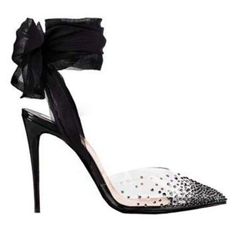 Red White Black Mesh Ribbon La - Clear Strap Heel review and price