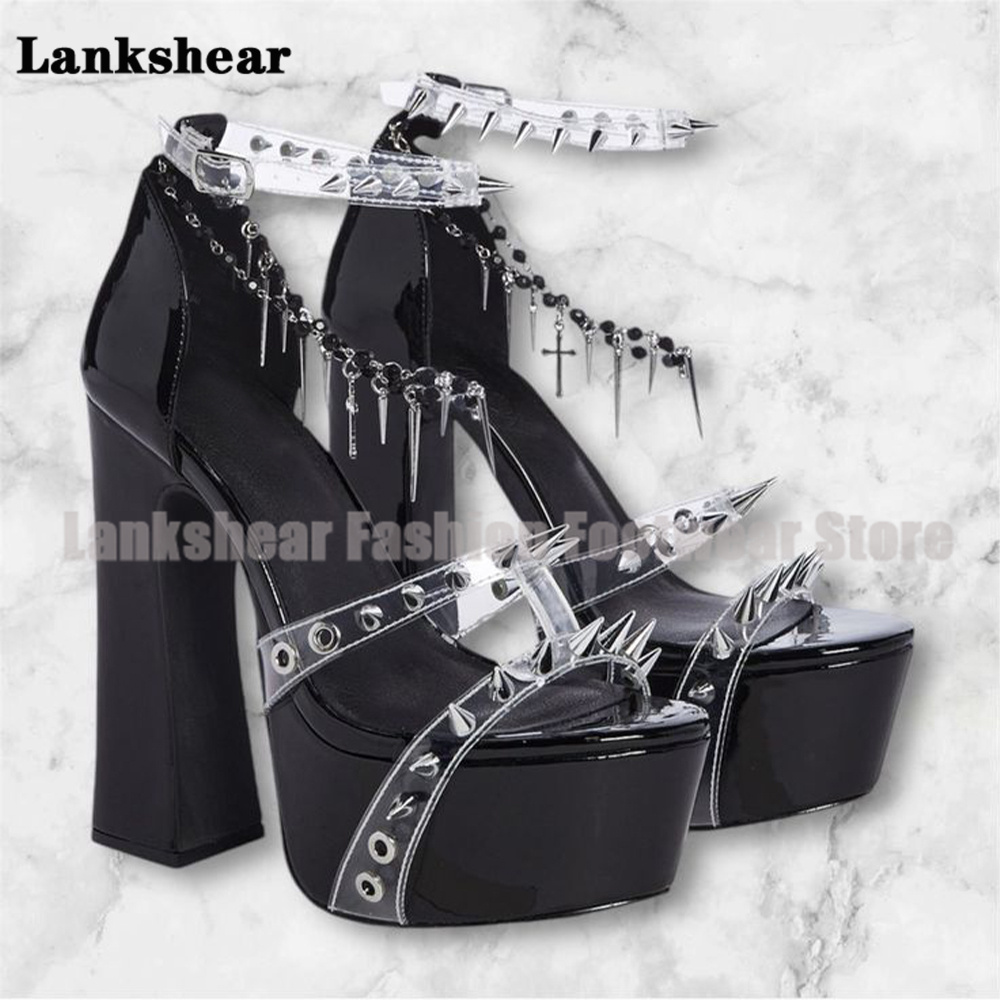 Platform Studded Clear Pvc San - Clear Strap Heel review and price
