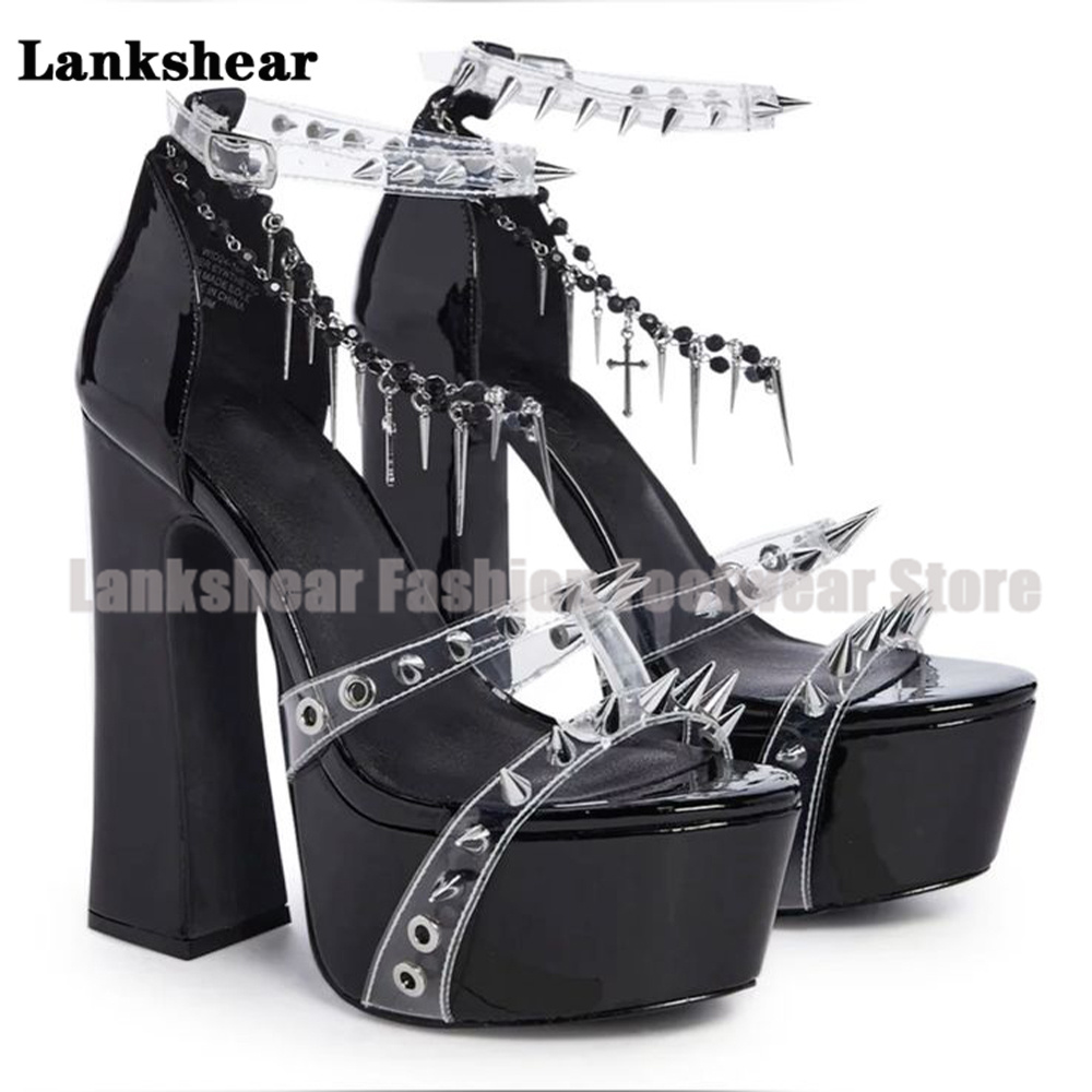 Platform Studded Clear Pvc San - Clear Strap Heel review and price