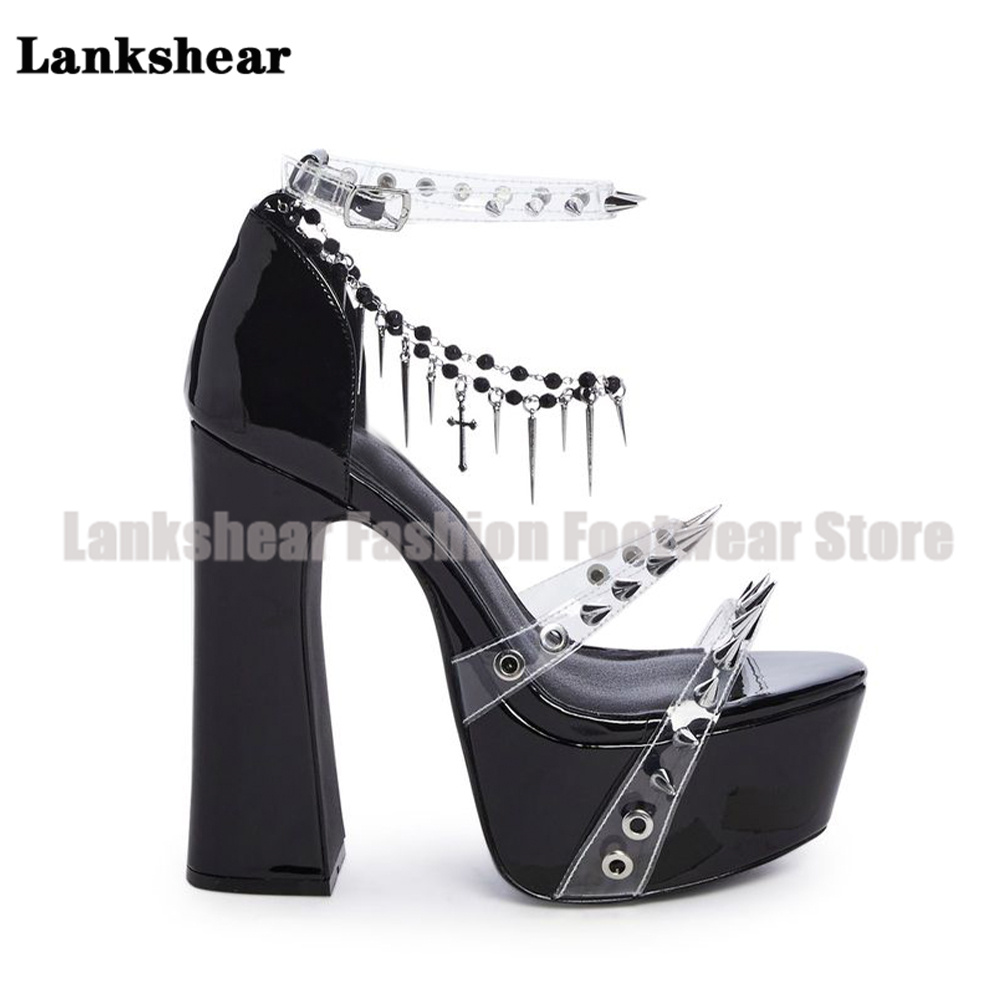 Platform Studded Clear Pvc San - Clear Strap Heel review and price