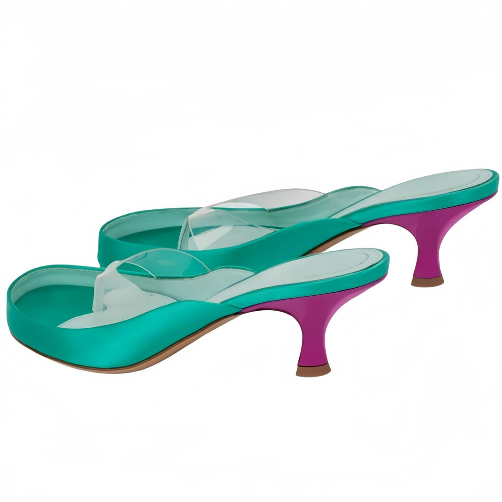 Women Gold Satin Thong Mules C - Clear Strap Heel review and price
