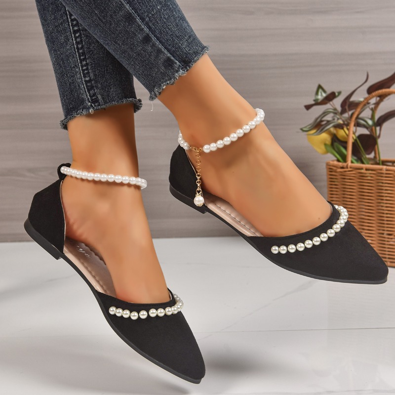 Pearl Decor Pointed Toe Flats  - Women Shoes Elegant review and price