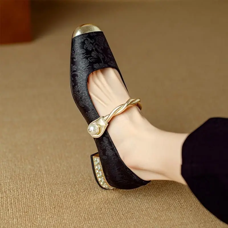 Block Heel Woman Pumps Square  - Women Shoes Japanese Brand review and price